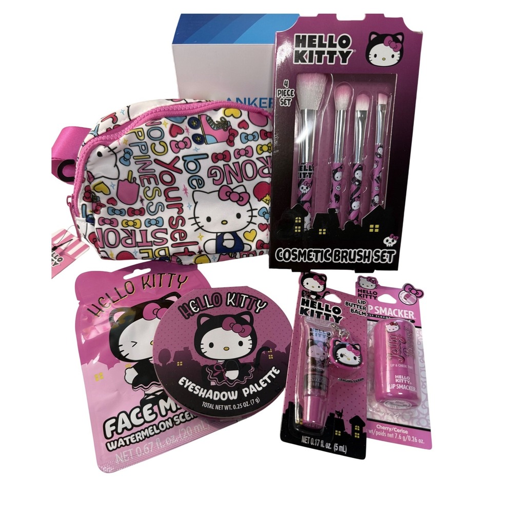 Hello Kitty Sanrio Beauty Set Waist Bag Brushes Eyeshadow Lip Smacker Face Mask